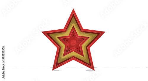 Festive Christmas star decoration with layered red and gold design on a minimalist white table background