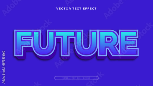 Futuristic 3D text effect with blue and cyan neon glow style on a purple background