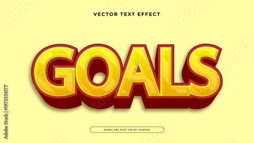 Dynamic 3D goals text effect with yellow face and red shadow on light background