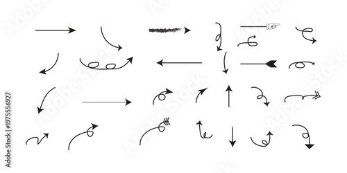 Hand drawn arrow doodle set of directional sketch icons for design, presentation and annotation use