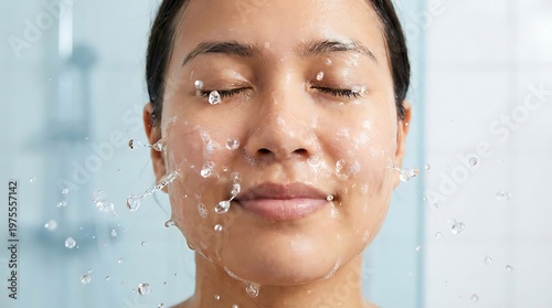 Serene Woman Under Shower