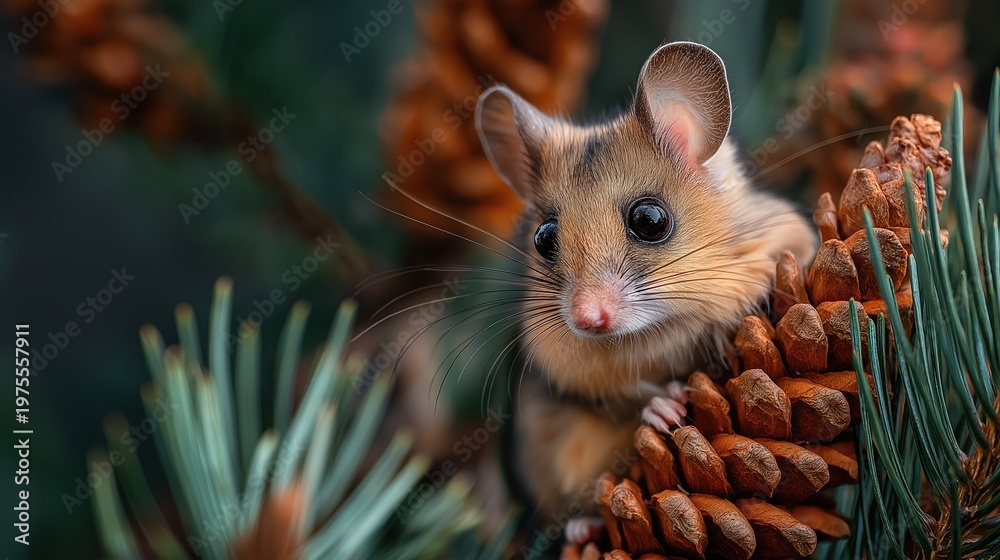 Obraz premium Adorable Mouse Among Pine Cones
