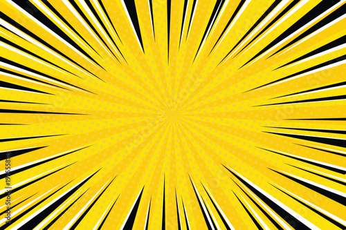 Abstract background featuring radiating yellow lines and sharp black and white accents creating a sense of motion and energy