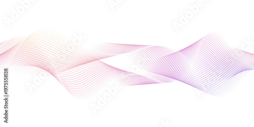 Vector wave lines smooth flowing dynamic blue purple pink gradient isolated on white background for concept of technology, digital, communication, science, music