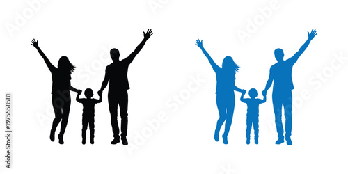 Celebrating fathers day silhouette of a happy family with dad and kids