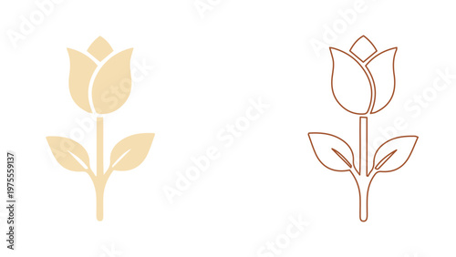 Set of 2 Beige Tulip Flower Icons Vector