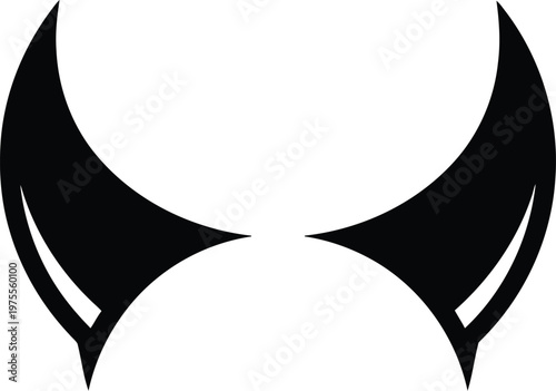 Black devil horn silhouette icon isolated on white background for graphic design and costume projects