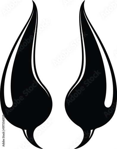 Black devil horns silhouette icon isolated on white background for gothic and halloween graphic design