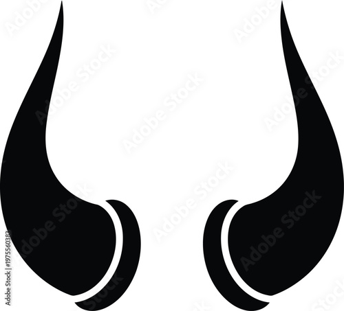 Black devil horns silhouette icon isolated on white background for graphic design and costume projects