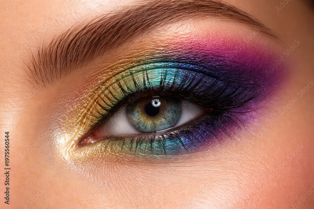 Fototapeta premium Vibrant Rainbow Eye Makeup With Shimmering Color
