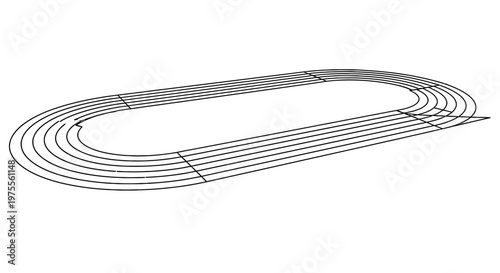 Line drawing of a running track viewed from above with curves and lanes