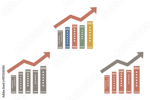 Rising arrow and books business icon set