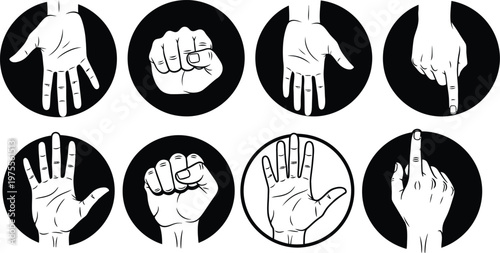 Vintage hand gestures illustration a collection of symbolic hand signs