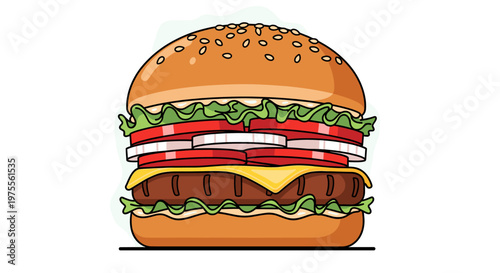 A delicious, juicy, and freshly made hamburger with all the fixings, including lettuce, tomato, onion, and cheese, served on a sesame seed bun.