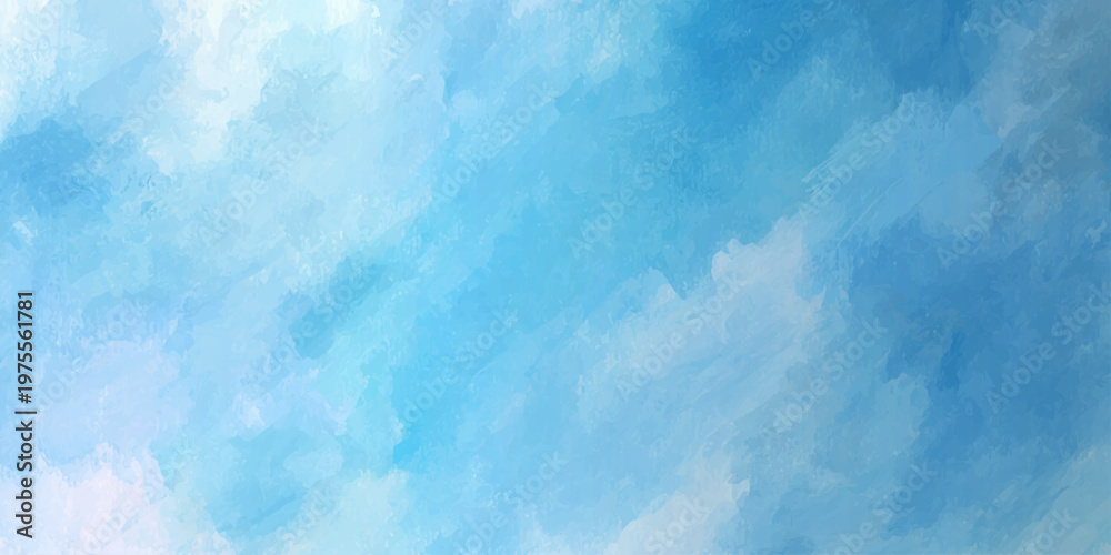 Fototapeta premium Vector illustration of abstract blue cloudy sky background with white clouds and soft brush strokes for design and decoration