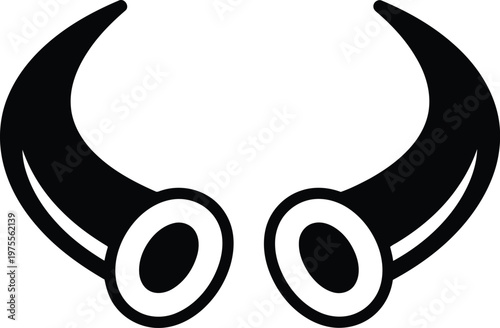 Black Silhouette Illustration of Bull Horns Isolated on White Background for Branding and Graphic Design
