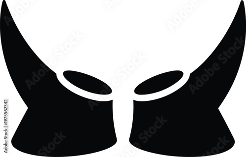 Minimalist black bull horns silhouette icon isolated on white background for branding and graphic design