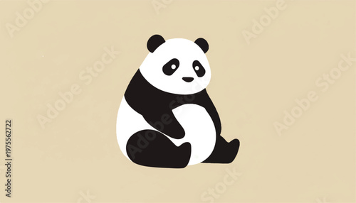 A cute cartoon panda bear sitting and looking forward against a light brown background, perfect for animal lovers and design projects