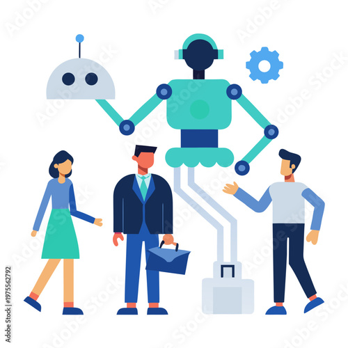 AI Automation Replacing Human Jobs Concept White Background 
