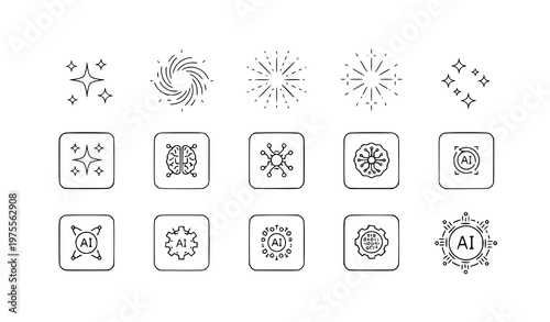 AI generate sparkle star button icon set vector illustration