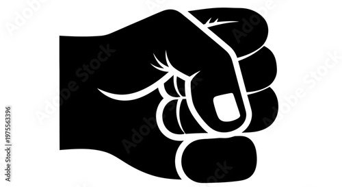 Simple black silhouette of a clenched fist symbolizing strength and resistance