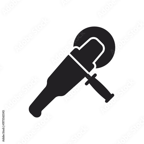 Black silhouette icon of an electric angle grinder power tool isolated on a white background, ideal for construction industry infographics, hardware branding and industrial equipment catalogs