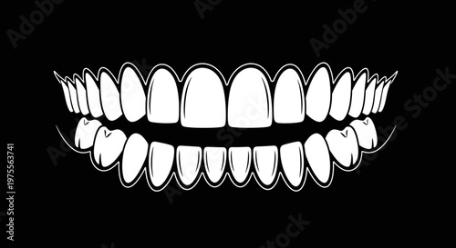 Minimalist Dental Illustration Depicting Teeth Against a Black Background for Design