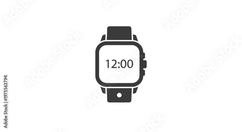 Minimalist digital smartwatch icon displaying 12:00, perfect for technology concepts