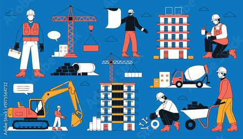 Modern Construction Industry Activity Illustrations Set