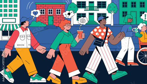 Diverse People Walking Together in a City Street