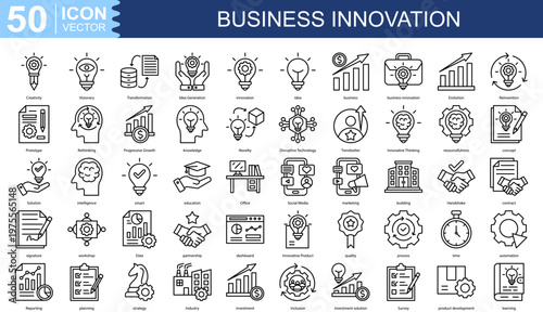 business innovation  Icon Set Collection Pack Vector Illustration Concept. Containing Creativity, Visionary, Transformation, Idea Generation, innovation, idea icon