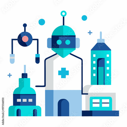 AI Powered Healthcare Futuristic Hospital White Background