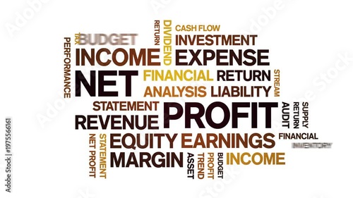 Net Profit animated word cloud-text design animation tag kinetic typography seamless loop.