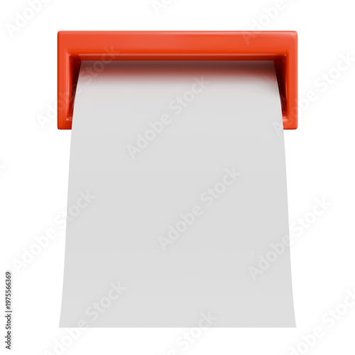 Принти на полотні Printer output hardware, white paper sheet from red dispenser box, centered view, isolated on transparent background, for retail or financial mockups