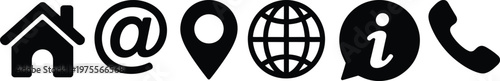 representing home email location globe information and phone symbols commonly used in digital interface and contact designs