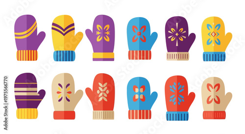 Foto Collection of Colorful Knitted Winter Mittens with Various Patterns