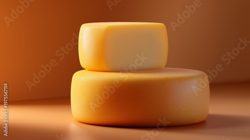 Cheese wheels photorealistic minimalist studio setup nature background
