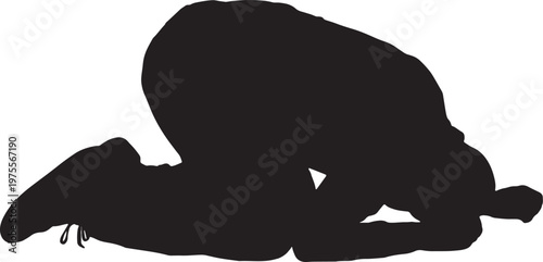 vector,silhouette of a side view of a man on his knees in despair with his head on the ground