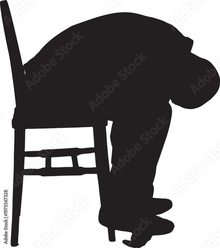 vector,  silhouette of  side view of a heartbroken man with his arms hanging cleanly on white background