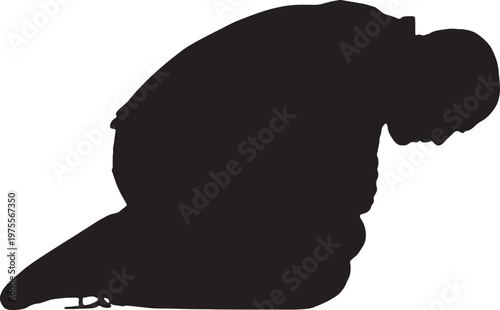 vector,silhouette of a  Side view of a man kneeling looking down