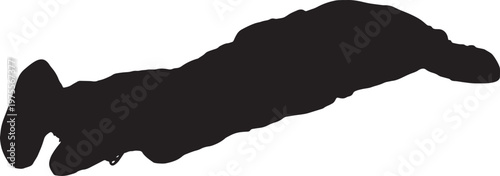 vector, silhouette of  a man lying face down on the ground with his legs outstretched