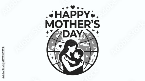 Elegant flat design typography spelling "Happy Mother's Day," adorned with subtle floral and heart accents. This clean, modern vector illustration is perfect for greetings and celebratory designs.
