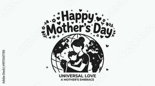 Elegant flat design typography spelling "Happy Mother's Day," adorned with subtle floral and heart accents. This clean, modern vector illustration is perfect for greetings and celebratory designs.
