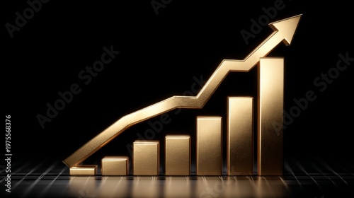 Golden Growth Arrow and Bar Chart Representing Financial Success and Market Trends in a Modern Business Concept Illustration