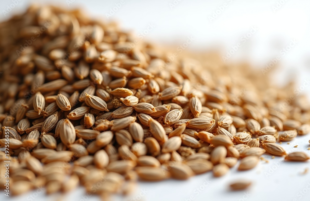 Obraz premium Close view of dried coriander seeds forming a heap. These aromatic seeds are a staple ingredient for cooking, flavoring dishes with a rich taste and smell. Perfect for healthy recipes.