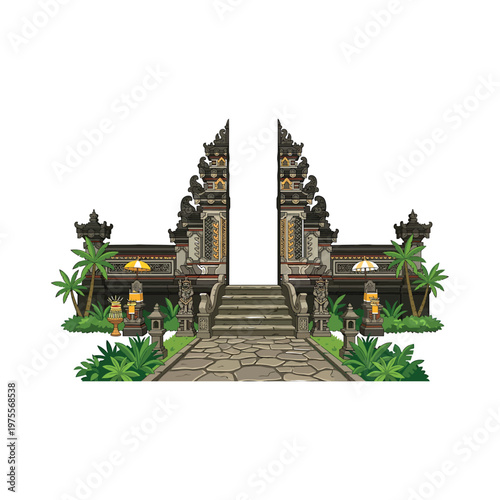 Balinese temple gate entrance stone structure.