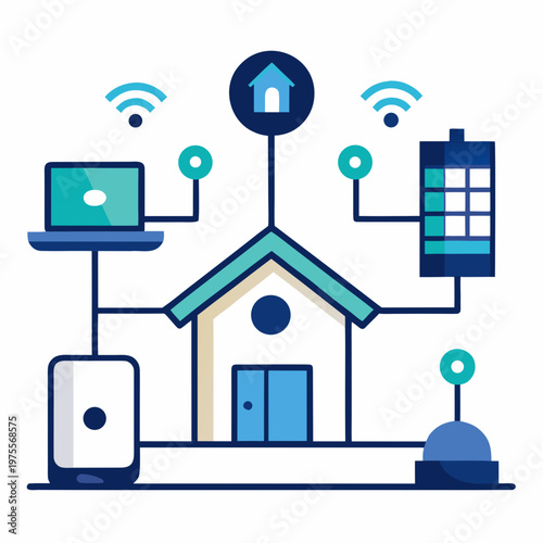 Smart Home Automation with Connected Devices White Background