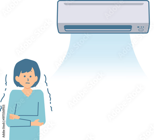 エアコンが寒い女性のイラスト