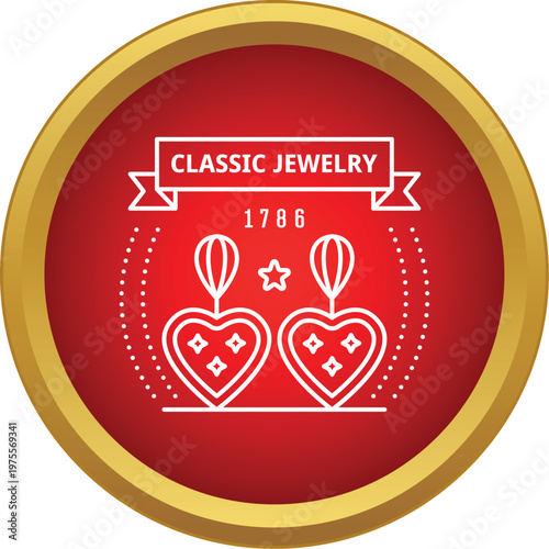 Classic luxury jewelry store emblem showing earrings with heart and star shapes