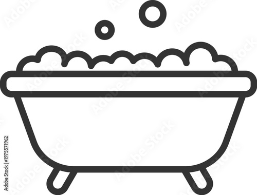 泡立った、バスタブのアイコン（線画）のイラスト
